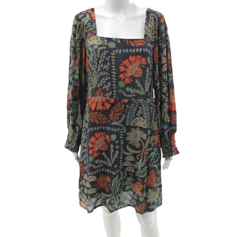 Spartina 449 Womens Shift Dress Black Floral Viscose Square Neck Size M